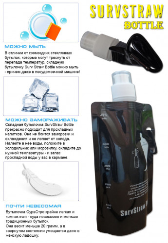 Складная бутылочка SurvStraw Bottle сворачивающаяся походная бутылка